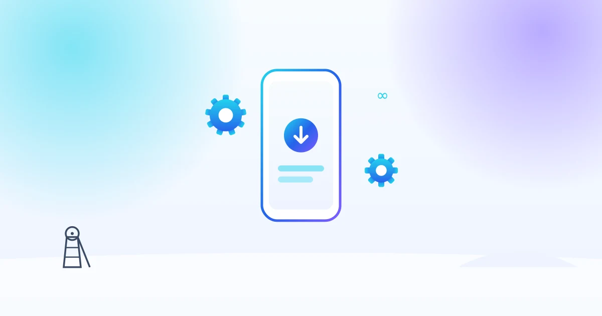 Application web progressive PWA à Lens : smartphone avec installation et engrenages techniques
